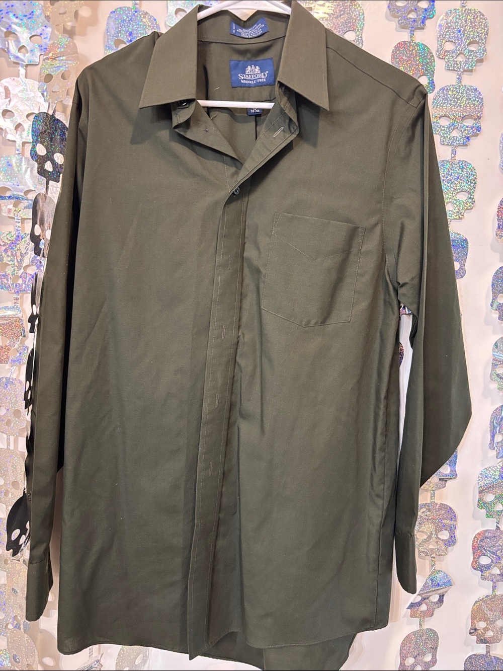 Stafford Olive Green Long Sleeve Dress Shirt - Button Front